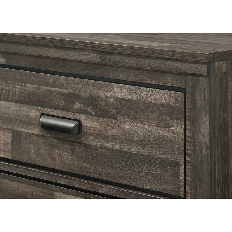 Stylish Brown Mixed 2-Drawer Nightstand w/ Black Handles for Bedroom - Brown