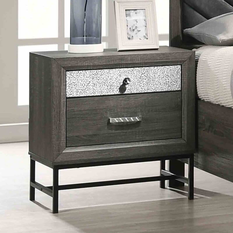 Contemporary Nightstand - Gray Finish with Metal Legs & Acrylic Accents