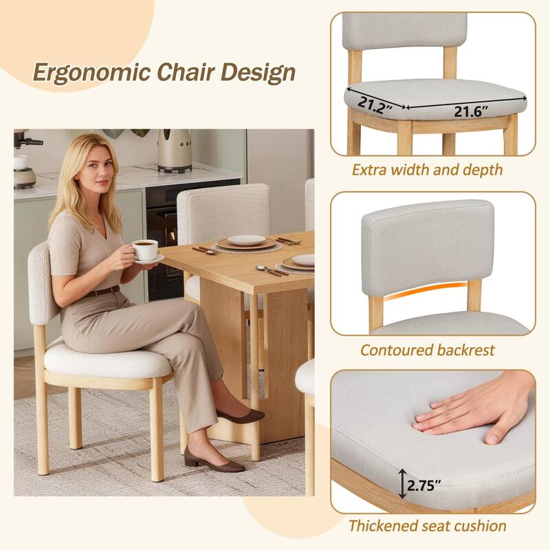 7-Piece Dining Set, 60" Rectangular Table with 6 Upholstered Chairs