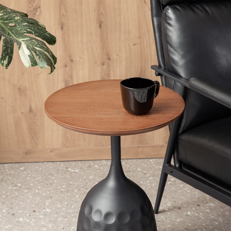 Glitzhome 22.25"H Metal Wine Bottle Shaped Accent Table With Wooden Top