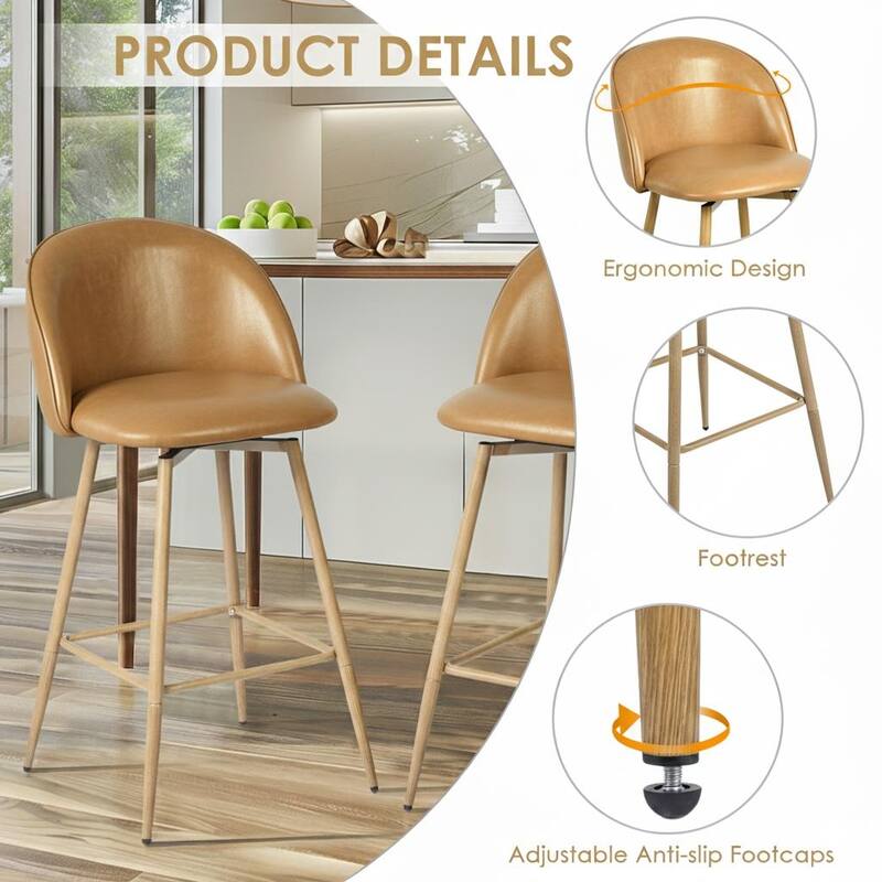 Homy Casa Upholstered Counter Stools with Curved Back and Metal Legs for Kitchen Islands,Breakfast Bars