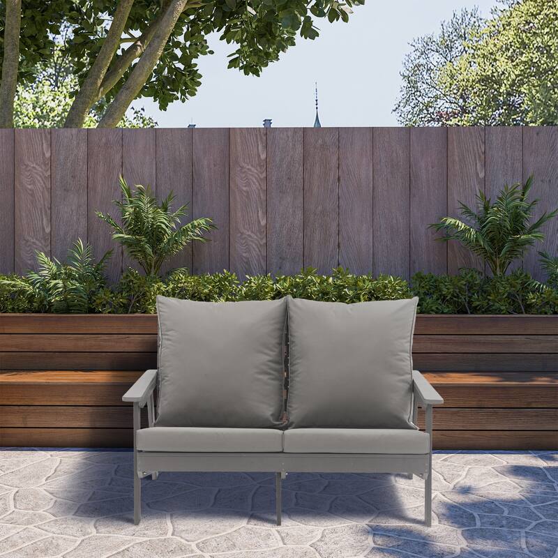 Outdoor 2-Seater Gray Loveseat Sofa in Wood+Plastic