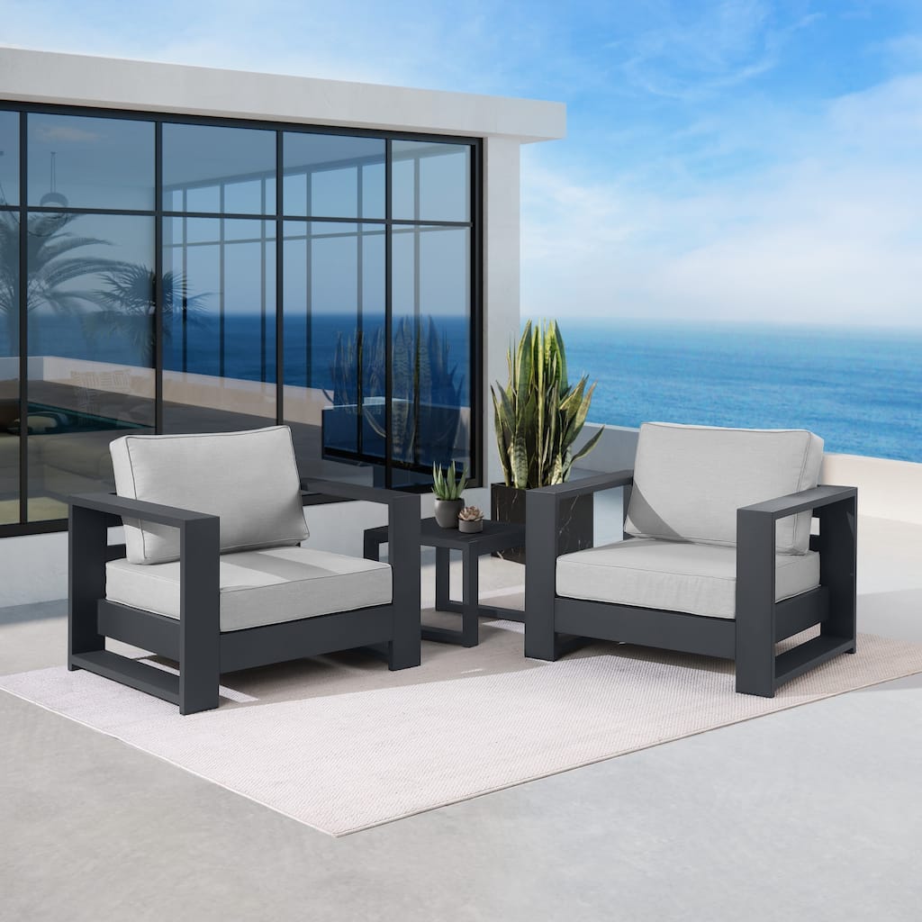 Benton Outdoor Aluminum3-piec Armchair Set with End Table