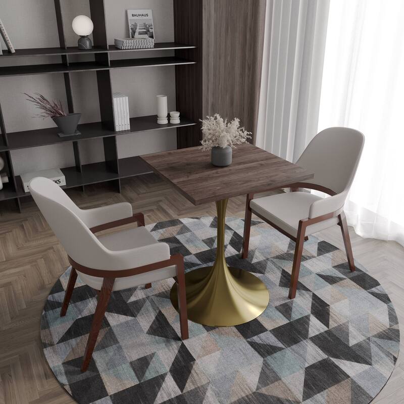 Verve 24 in. Wide Dining Table Square MDF Wood Tabletop in Gold Stainless Steel Pedestal Base Accent Kitchen Table