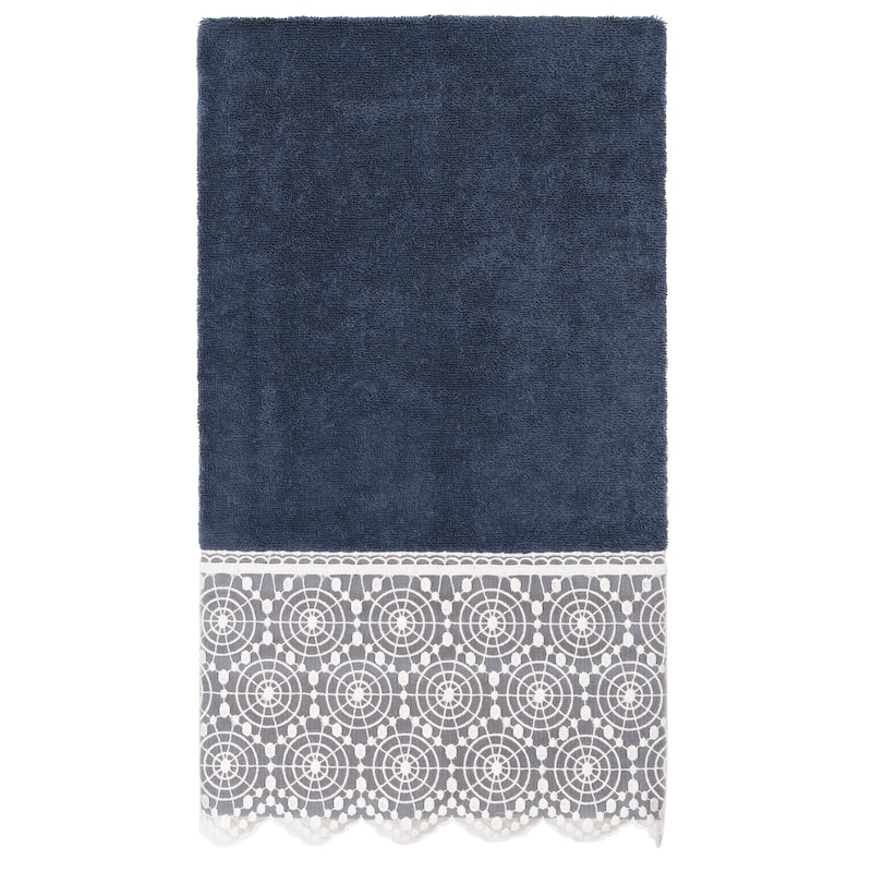 Authentic Hotel and Spa 100% Turkish Cotton Arian Cream Lace Embellished Bath Towel - Navy