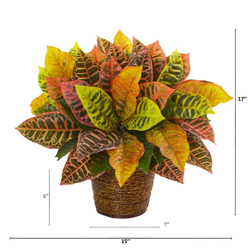 17" Garden Croton Artificial Plant in Basket Planter
