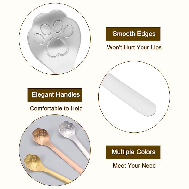 8Pcs 6" Cat Paw Spoon Stainless Steel Coffee Spoon Ice Cream Spoon