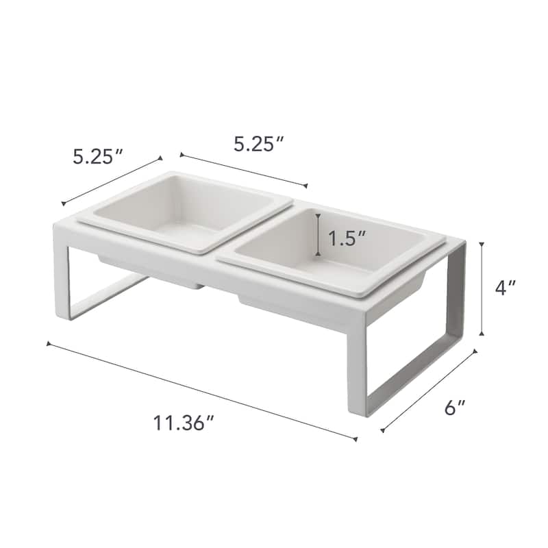 Yamazaki Home Pet Food Bowl - Two Styles, Steel and Ceramic, Tall, 1.25 cups, 300 milliliters per bowl