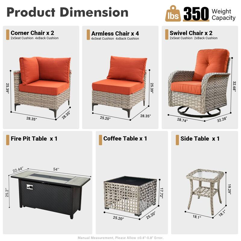 XIZZI 11-piece Outdoor Patio Wicker Furniture Sectional Set with Fire Table