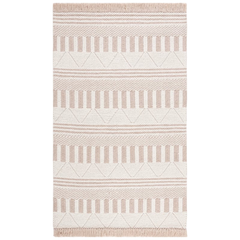 SAFAVIEH Handmade Natura Josyane Rustic Boho Fringe Wool Rug - 6' x 9' - Ivory/Taupe