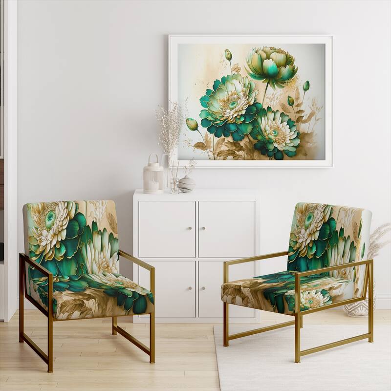 Designart "Green Blooming Daisy I" Upholstered Floral & Botanical Accent Chair and Traditional Arm Chair - Multiple Color