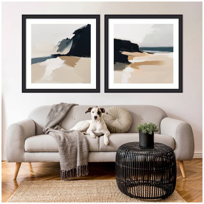 Kate and Laurel Coastal Sand Modern Abstract 1 & 2 2 Piece Framed Wall Art Print Set by The Creative Bunch Studio