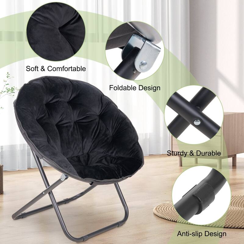 Javlergo 1/2 Pack Foldable Living Room Moon Chair 31.5 Inch Breathable with Black Frame Foldable Chair for Indoor Outdoor