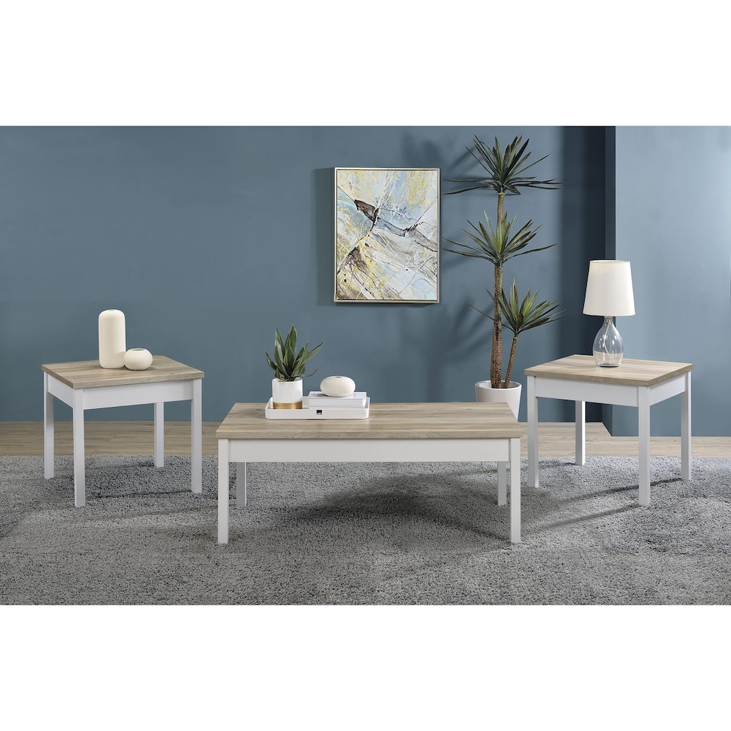 Stacie 3-piece Coffee Table Set Distressed Pine and White