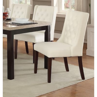 Modern Tufted Dining Chairs in White Faux Leather, Set of 2