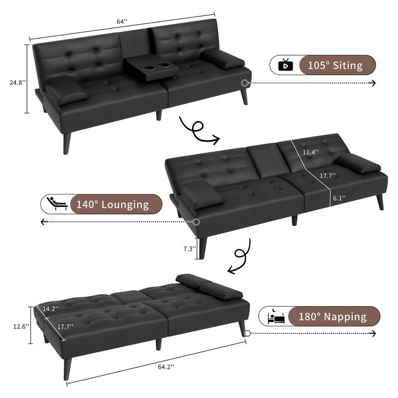 Faux Leather Tight Back Convertible Sofa Bed