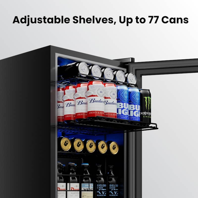 Yeego 2.2 Cu.Ft Beverage Refrigerator, Glass Door Mini Fridge with LED Light, Quiet Cooling, Adjustable Shelves