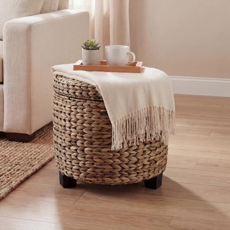 happimess Addie 17.72" Handwoven Water Hyacinth Storage Ottoman with Lid