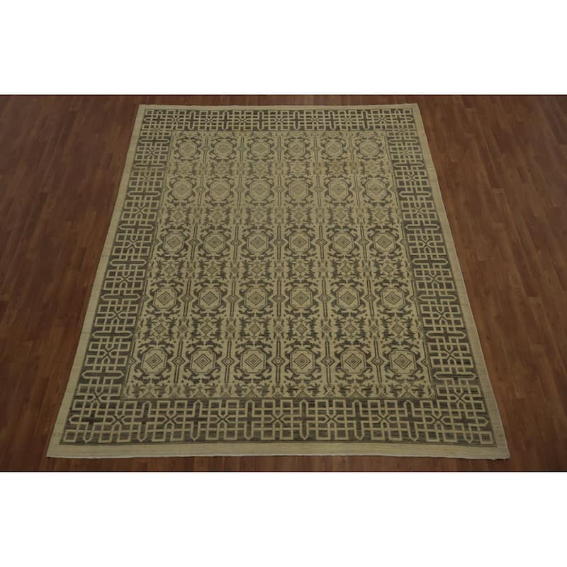Hand Knotted Oriental 100% Wool Carpet Traditional Geometric Beige & Ivories Peshawar Area Rug - 10' 0'' X 8' 1''
