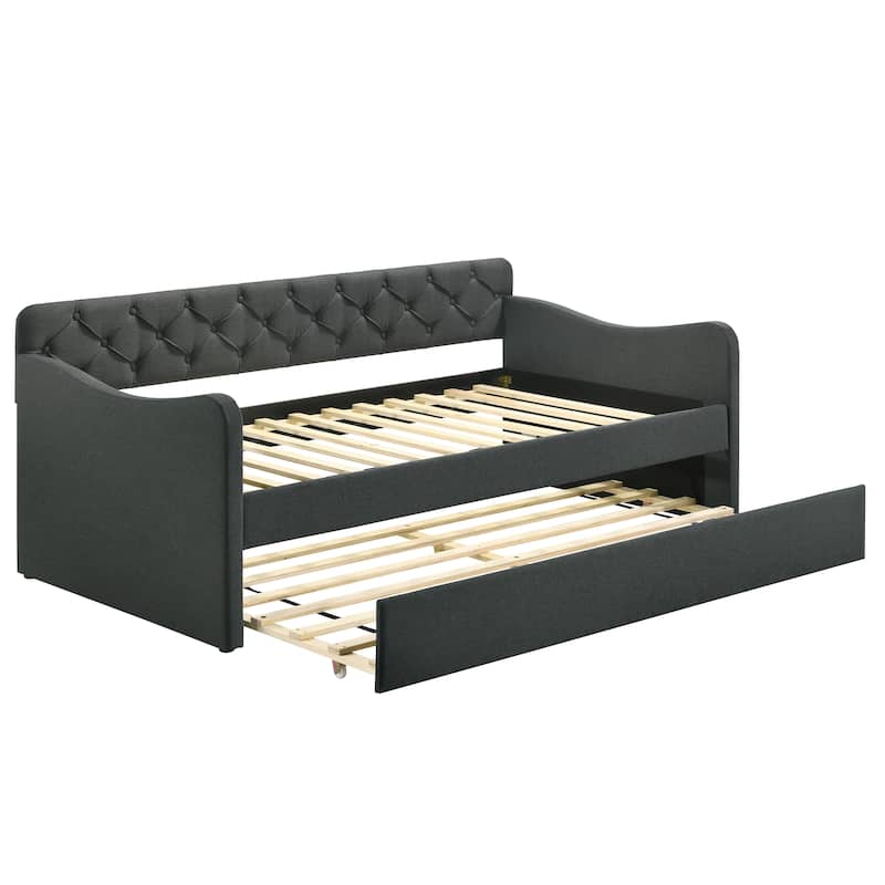 Exodel Contemporary Twin Upholstered Tufted Day Bed with Trundle by Furniture of America