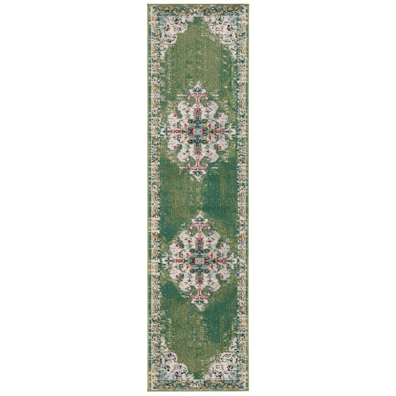 SAFAVIEH Madison Marilou Boho Medallion Distressed Area Rug - 2'2" x 8' Runner - Green/Aqua
