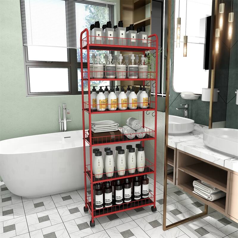 6-Tier Rolling Metal Wire Storage Rack with Baskets