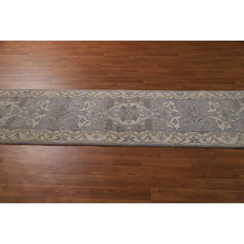 Gray Oushak Oriental Runner Rug Hand-Knotted Wool Carpet - 2'6"x 9'11"