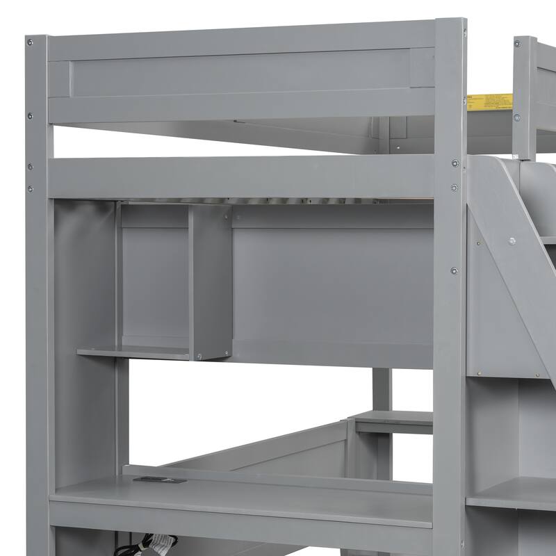 Roomfitters Twin XL Over Full Bunk Bed with Built-In Desk, USB Port and Shelves