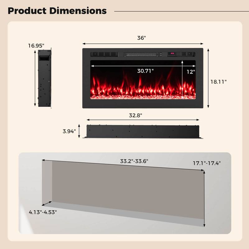 Costway 36" Smart WiFi Electric Fireplace Work with Alexa & Google - See Details