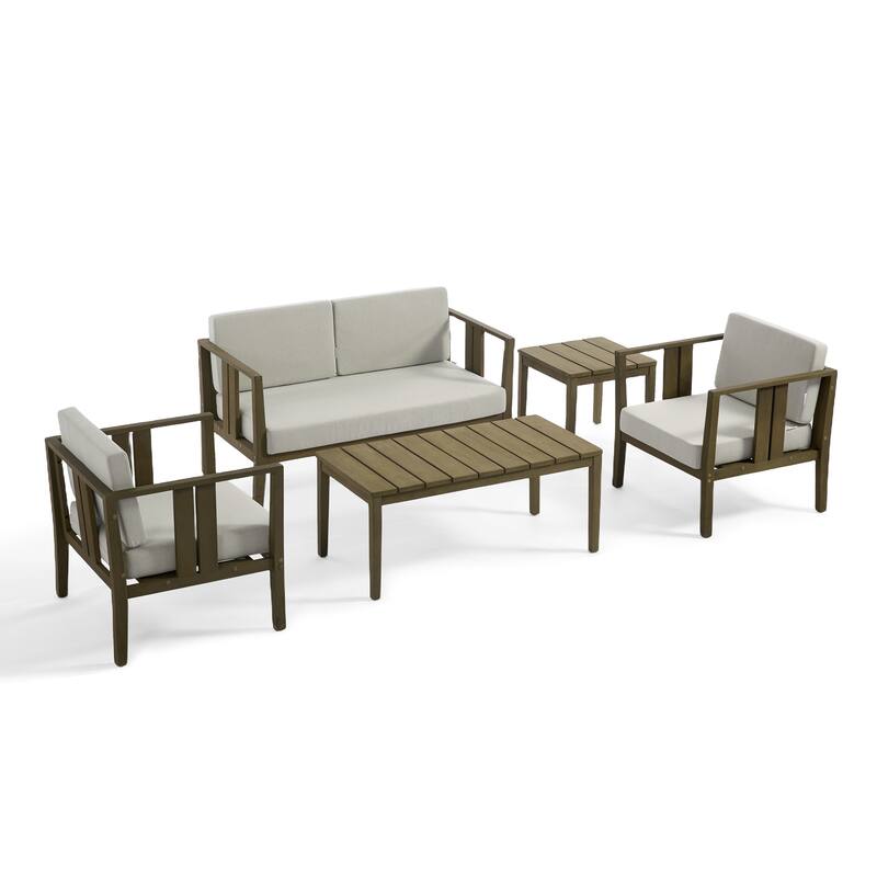 5-Piece Teak Wood Outdoor Conversation Set