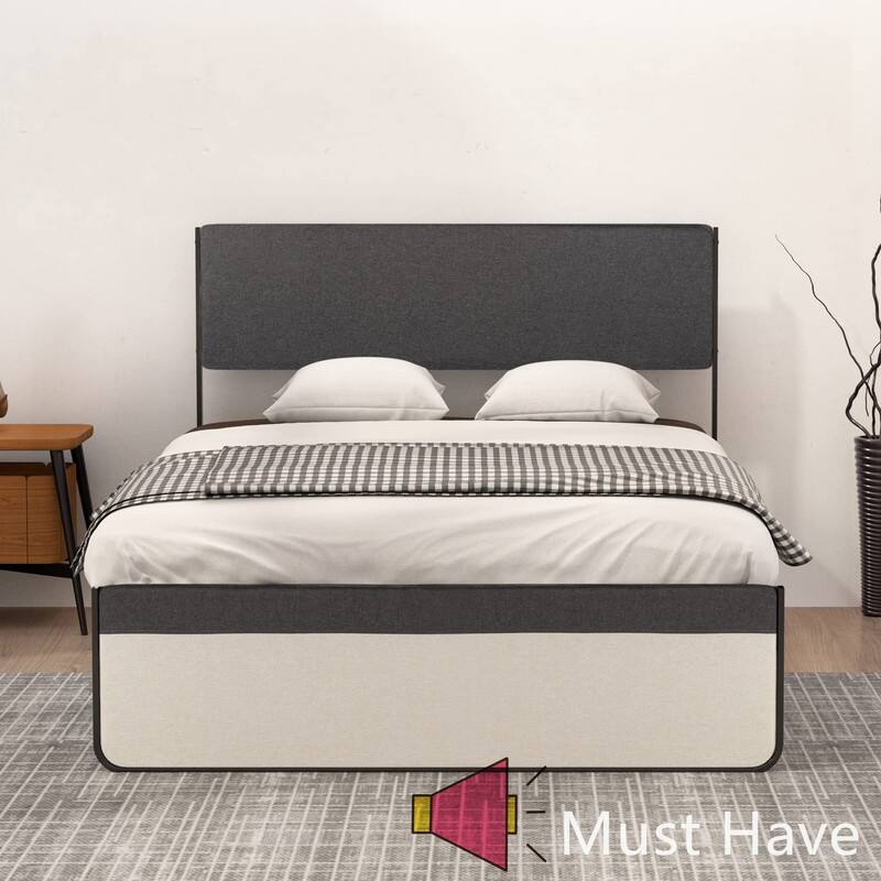 Upholstered Bed Frame with 2 Storage Drawers - Full - Black