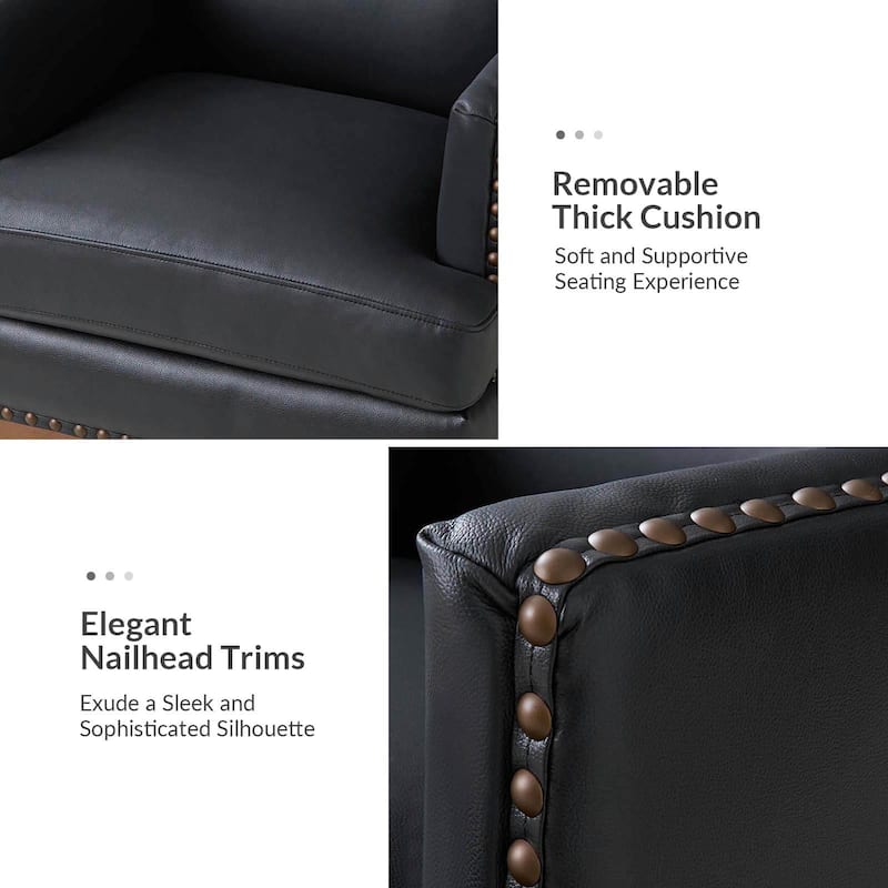 Lourdes Genuine Leather Armchair with Solid Wood Frame and Removable Seat Cushion by HULALA HOME