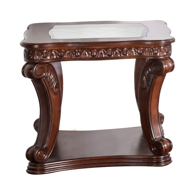 Derg Traditional Oak 26-inch Glass and Wood Shelf-base Side Table by Furniture of America