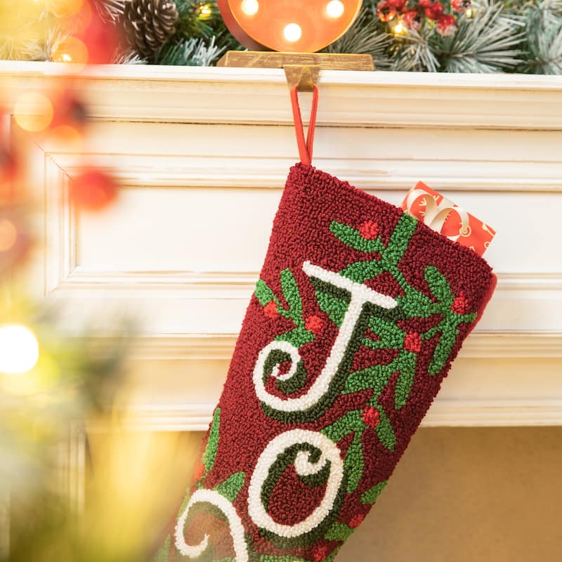 Glitzhome 20.00"L JOY Hooked Merry Christmas Stocking - 20"L