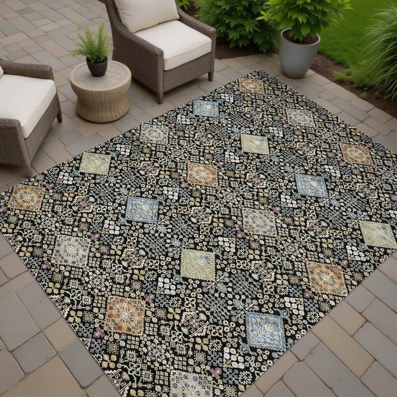 Machine Washable Indoor/ Outdoor Boho Panel Chantille Rug