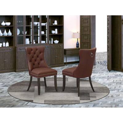Parsons Dining Chairs Set of 2 - Burgundy Faux Leather Upholstered Accent Chairs with Nailhead Trim