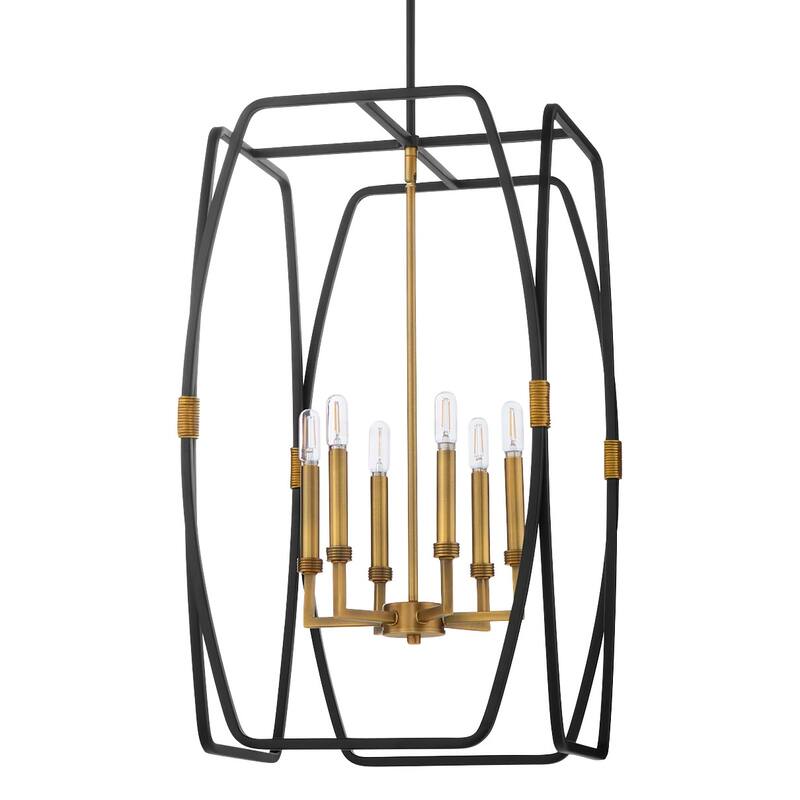 Quorum International 880-6 Bishop 6 Light 17" Wide Taper Candle - Matte Black / Brushed Brass