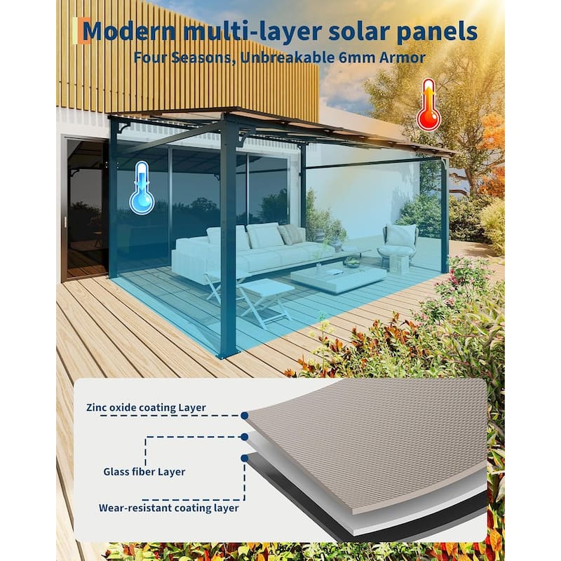 Wall Mounted Gazebo, Hardtop Lean-to Pergola with Polycarbonate Roof