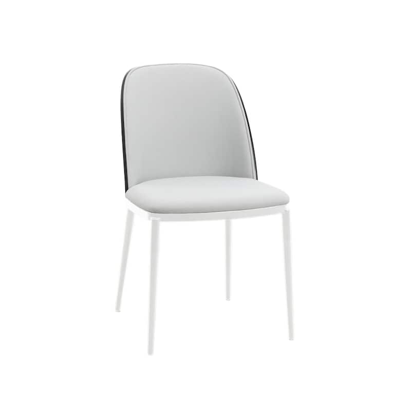 LeisureMod Tule Dining Chair with Upholstered Seat and White Steel Frame - Black/Platinum Blue