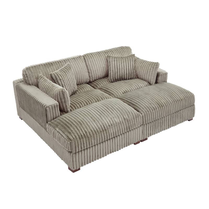 Modern Modular Flannel Fabric Upholstered Sectional Sofa with Square Arm