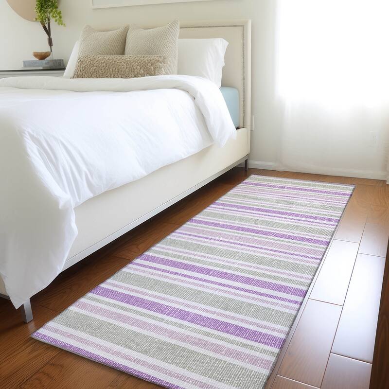 Machine Washable Indoor/ Outdoor Thin Cabana Stripe Chantille Rug