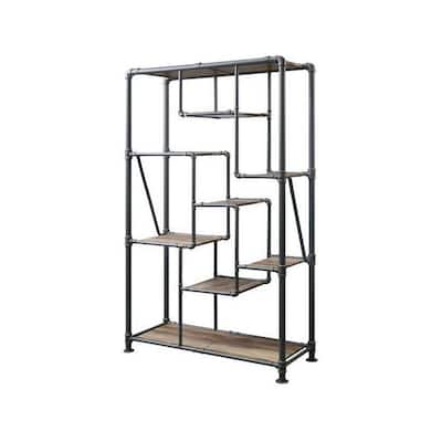 8-Tier Water Pipe Design Bookshelf, Brown and Gray