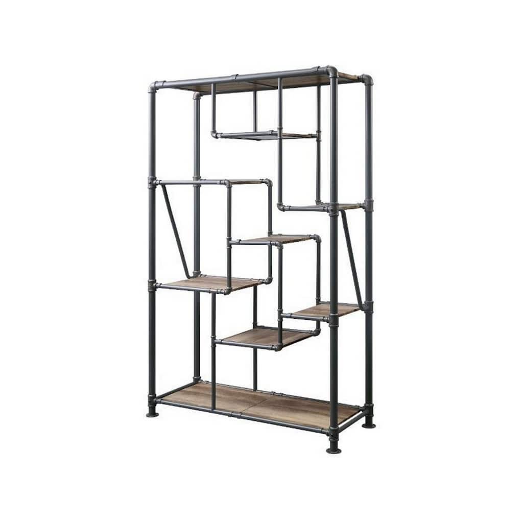 8-Tier Water Pipe Design Bookshelf, Brown and Gray