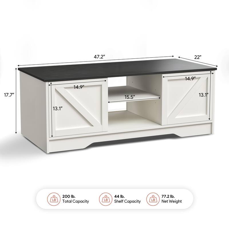 47" Rustic Farmhouse Coffee Table with Storage & Sliding Doors