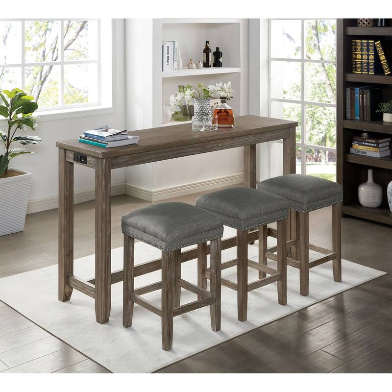 4 Piece Counter Height Table Set in Wire Brushed Gray