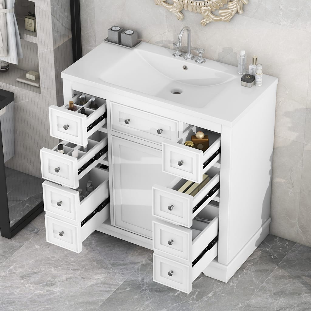 36" Bathroom Vanity with Sink Combo, 1 Cabinet and 6 Drawers