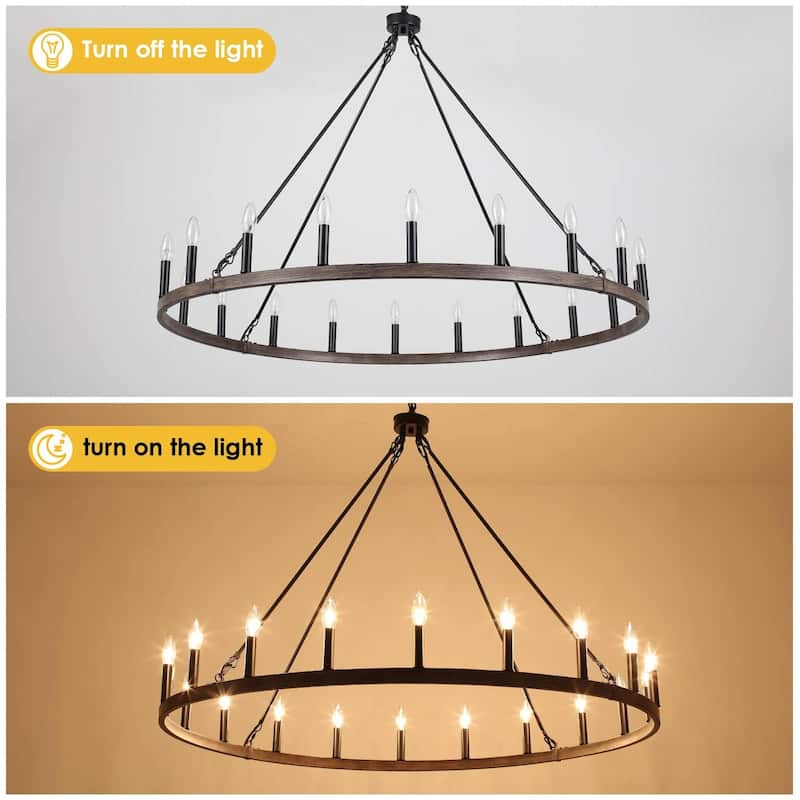 20-Light Modern Farmhouse Chandelier, 47.24 Inch Wagon Wheel Chandelier for Living Room Kitchen Island Dining Foyer