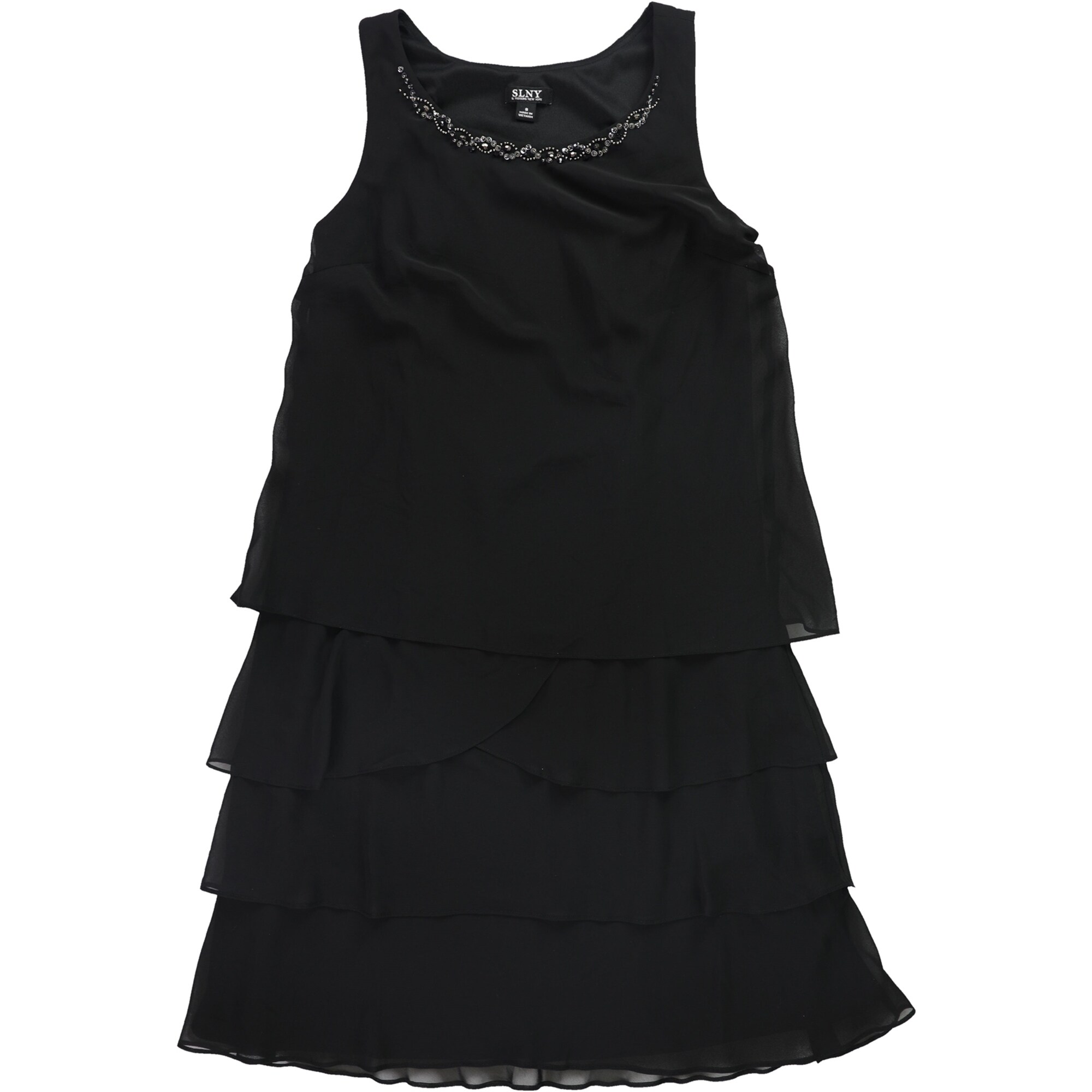slny dresses SLNY Navy Sleeveless Drop Waist Midi Dress with Gold Accents main image 0