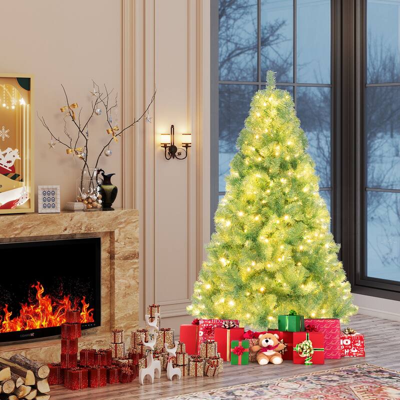 Gymax 6 FT Pre-Lit Tinsel Christmas Tree Artificial Xmas Tree w/ Lush