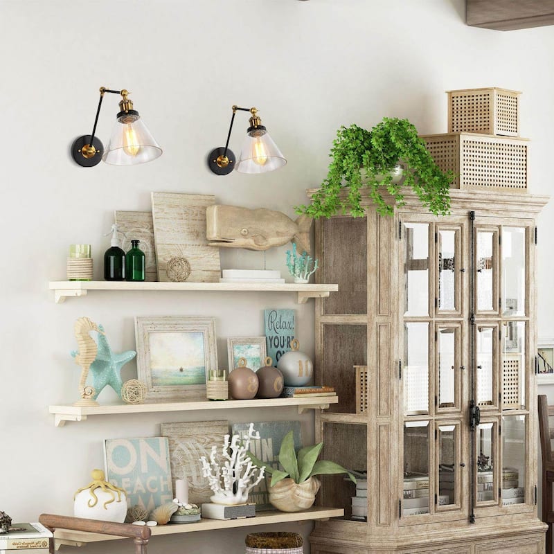 Modern Farmhouse Swing Arm Lights Plug-in Adjustable Glass Wall Sconce - 20" x 7.25 "x 14"